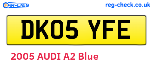 DK05YFE are the vehicle registration plates.