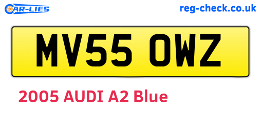 MV55OWZ are the vehicle registration plates.