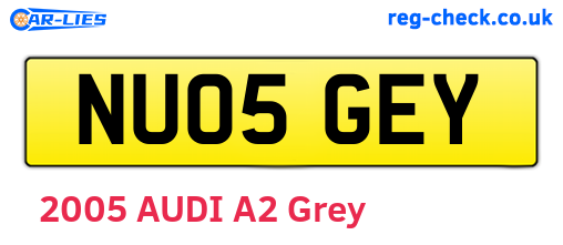 NU05GEY are the vehicle registration plates.