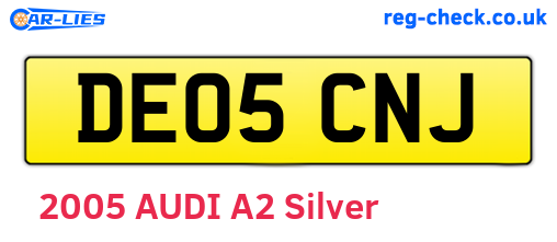 DE05CNJ are the vehicle registration plates.