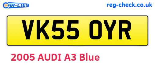 VK55OYR are the vehicle registration plates.
