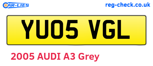 YU05VGL are the vehicle registration plates.