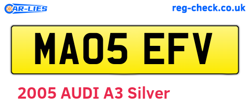 MA05EFV are the vehicle registration plates.