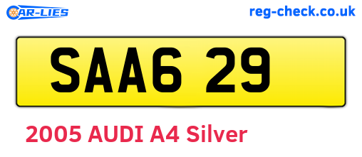 SAA629 are the vehicle registration plates.