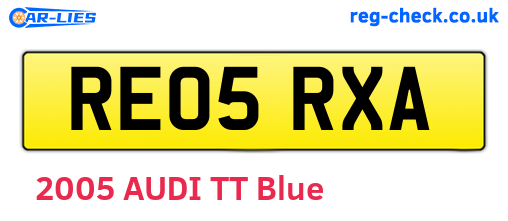 RE05RXA are the vehicle registration plates.