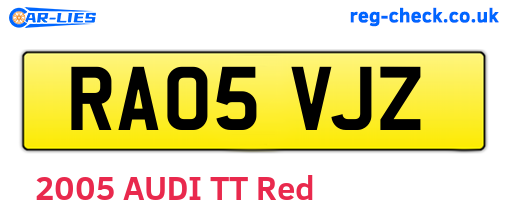 RA05VJZ are the vehicle registration plates.