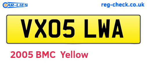 VX05LWA are the vehicle registration plates.