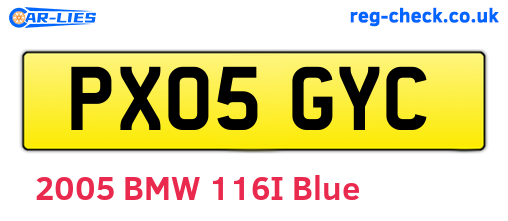 PX05GYC are the vehicle registration plates.