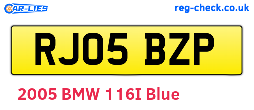 RJ05BZP are the vehicle registration plates.