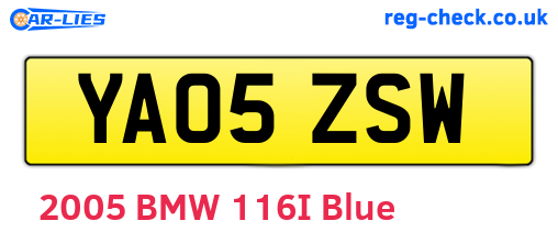 YA05ZSW are the vehicle registration plates.