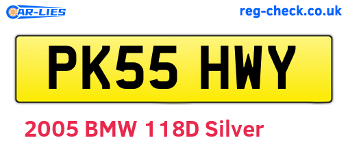 PK55HWY are the vehicle registration plates.