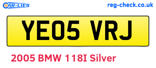 YE05VRJ are the vehicle registration plates.