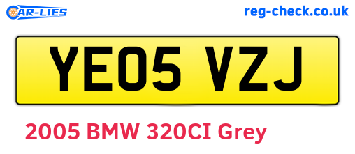 YE05VZJ are the vehicle registration plates.