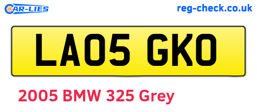LA05GKO are the vehicle registration plates.