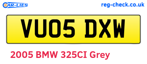 VU05DXW are the vehicle registration plates.