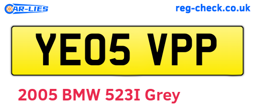 YE05VPP are the vehicle registration plates.