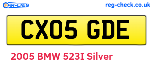 CX05GDE are the vehicle registration plates.