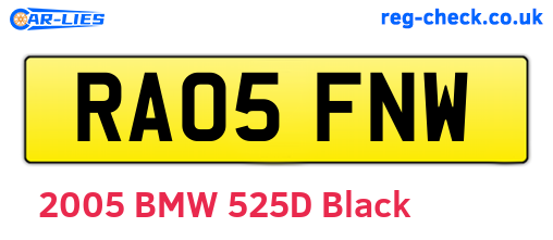 RA05FNW are the vehicle registration plates.