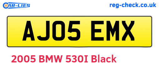 AJ05EMX are the vehicle registration plates.