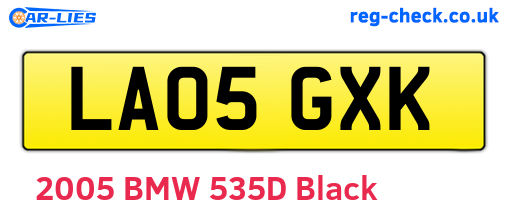 LA05GXK are the vehicle registration plates.