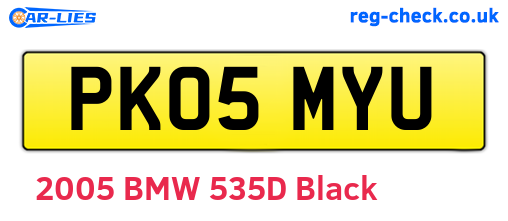 PK05MYU are the vehicle registration plates.