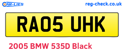RA05UHK are the vehicle registration plates.