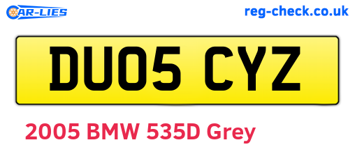 DU05CYZ are the vehicle registration plates.