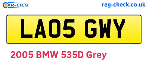 LA05GWY are the vehicle registration plates.