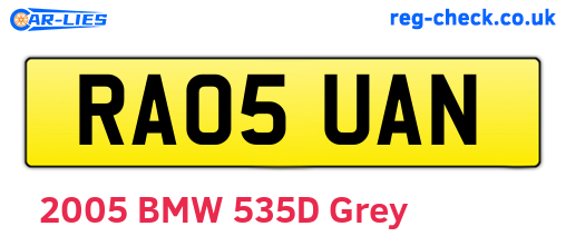 RA05UAN are the vehicle registration plates.