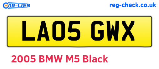 LA05GWX are the vehicle registration plates.