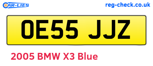 OE55JJZ are the vehicle registration plates.