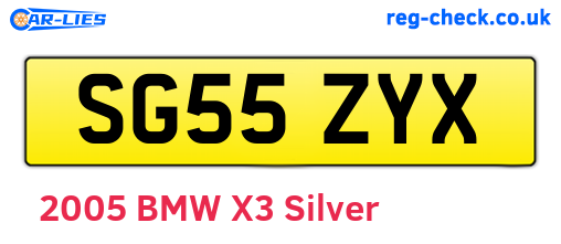 SG55ZYX are the vehicle registration plates.