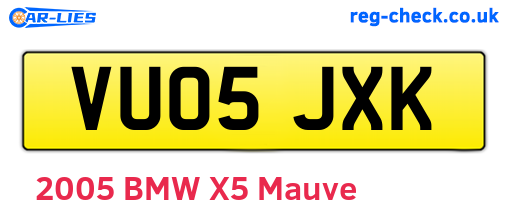 VU05JXK are the vehicle registration plates.