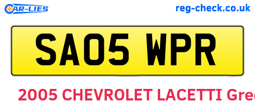 SA05WPR are the vehicle registration plates.