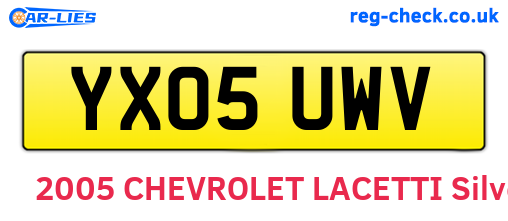 YX05UWV are the vehicle registration plates.
