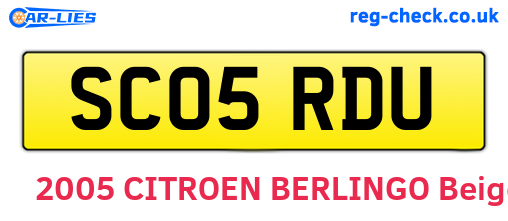 SC05RDU are the vehicle registration plates.