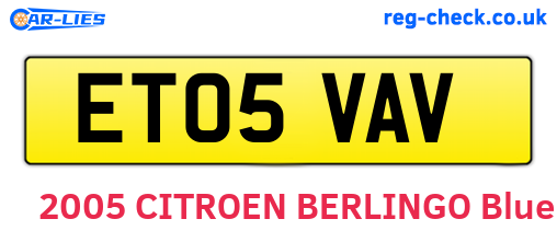 ET05VAV are the vehicle registration plates.