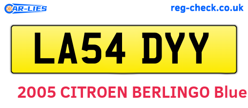 LA54DYY are the vehicle registration plates.