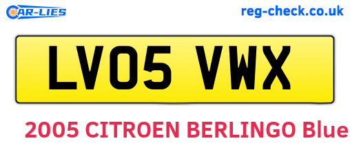 LV05VWX are the vehicle registration plates.