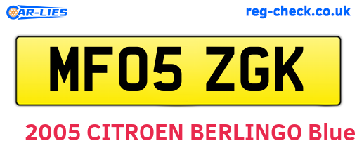 MF05ZGK are the vehicle registration plates.