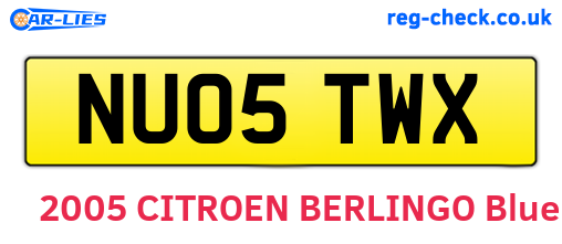 NU05TWX are the vehicle registration plates.