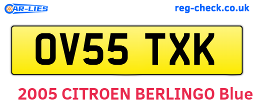 OV55TXK are the vehicle registration plates.
