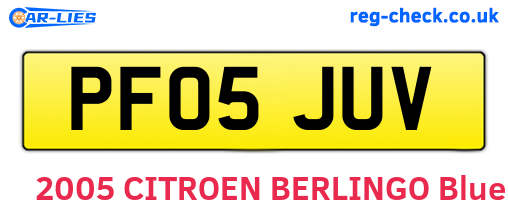PF05JUV are the vehicle registration plates.