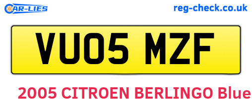 VU05MZF are the vehicle registration plates.