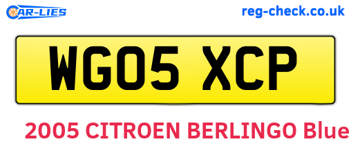 WG05XCP are the vehicle registration plates.