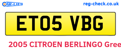 ET05VBG are the vehicle registration plates.