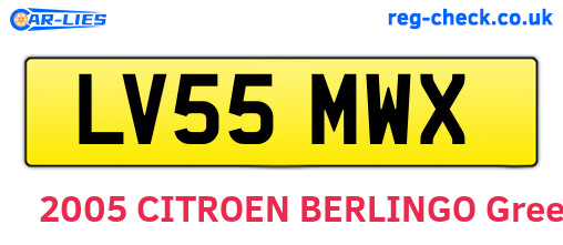 LV55MWX are the vehicle registration plates.