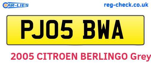 PJ05BWA are the vehicle registration plates.