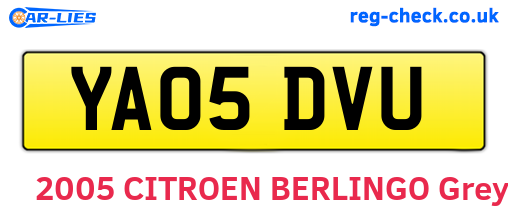 YA05DVU are the vehicle registration plates.