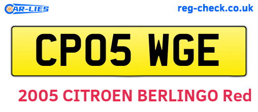 CP05WGE are the vehicle registration plates.
